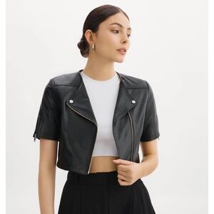 Lamarque Kirsi Black Cropped Biker Jacket Large NEW